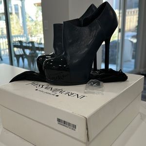 Navy and Black YSL Bootie Heel In Box and Dust Bag 36.5 (6.5)